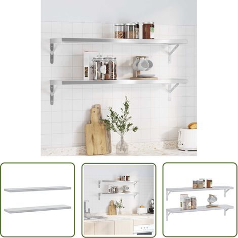 The Living Store Wandregale 2 Stk. 100x23,5x3 cm Silbern Edelstahl - Wandregal - Edelstahlregal - Schweberegal - Küchenregal - Wohnraumorganisation (1/5)