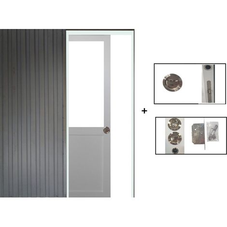 Porte Coulissante Atelier Blanc H204 x L83 sans meneau + Système à Galandage (sans kit finition) (1/5)