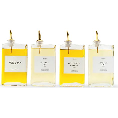 Dispensador de aceite de oliva para cocina, dosificador automático, dispensador de vidrio para cocina, botella de aceite de oliva, juego de 4 - color dorado 500 ml (1/5)