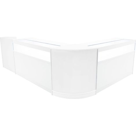 Comptoirs de Vente en MDF Blanc à LED Blancs Ensemble Luna CM60 TB60 B1500 3 Unités de Rangement Étagères Internes Portes Coulissantes Verouillables Réception Bureau Vêtements [Clés INCLUS] (1/5)
