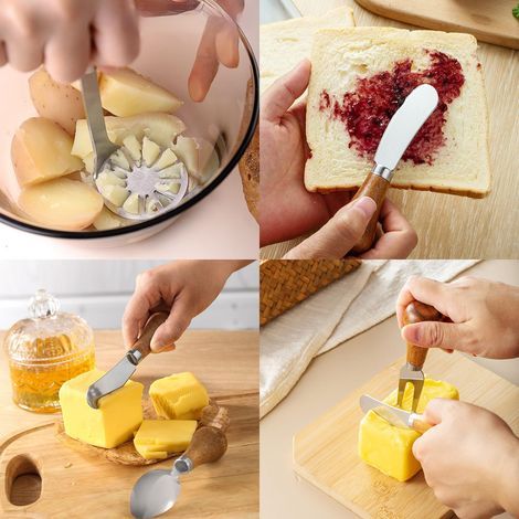 Set mit 4 Mini-Avocado- und Kartoffelpressen, Käsebesteck aus Edelstahl mit rutschfesten Holzgriffen, Gemüsepresse und andere Lebensmittelpresse, Küchenhelfer zum Zerkleinern von Avocados und Kartoffe (1/5)