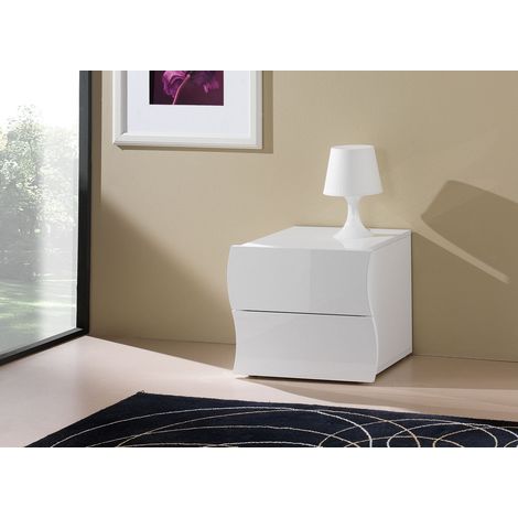 Comodino 2 Cassetti 50x40x41,3 cm Onda 2C Bianco Lucido (1/4)