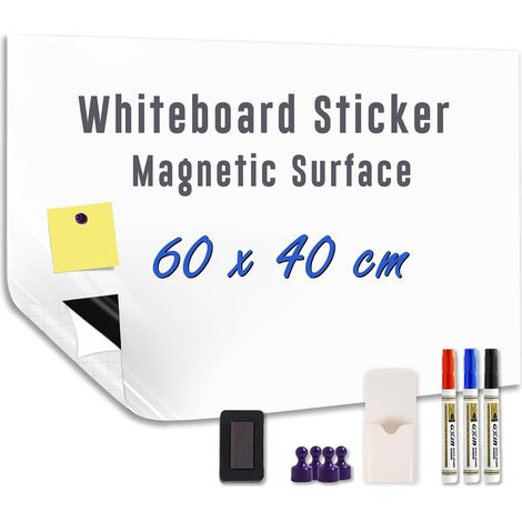 Tableau Blanc Magnétique Effaçable – 60 x 40 cm  Film Autocollant Adhésif Tableau Velleda Mural pour Maison, Bureau, Porte (1/5)