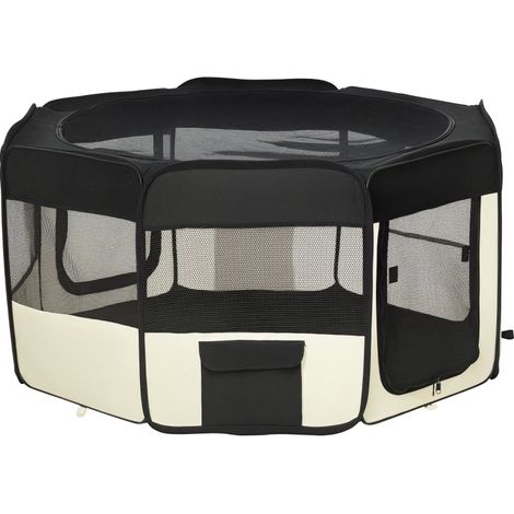 Faltbares Welpen- und Kleintiergehege mit Netz, 120 x 58 cm, Schwarz/Creme (1/3)