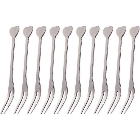 Lot de 10 fourchettes à fruits en acier inoxydable en forme de cœur, idéales pour les fêtes, les hôtels, les karaokés et les bars.-M (1/3)