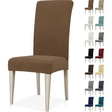 Housses de chaise extensibles 4 pièces, lavables, universelles, marron (1/5)
