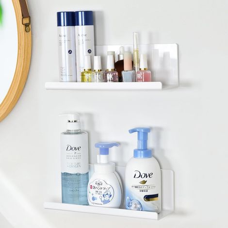 Set of 2 Shower Caddy Storage Shelves, Wall Mounted Seasoning Storage Shelf Without Holes, Bathroom/Kitchen (1/5)
