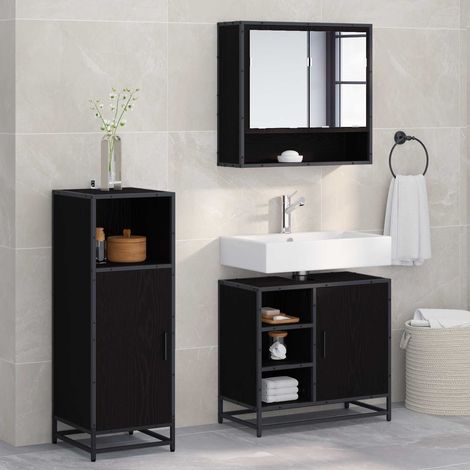 Badezimmermöbel-Set 3 pcs Schwarz Eichen-Optik Holzwerkstoff