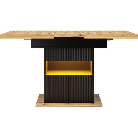 GagaTable à manger extensible 110-140 cm, LED, rangement, noir bois (1/5)