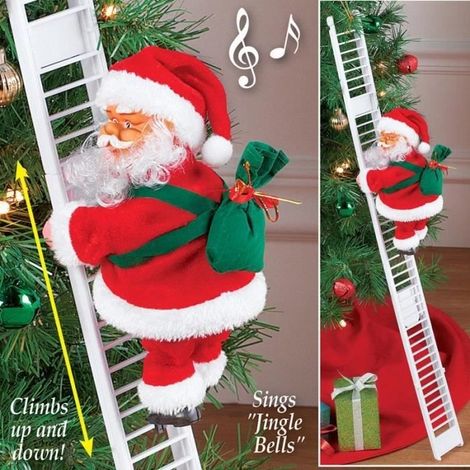Figurine de Noël - Père Noël - Échelle Électrique - 70 cm - Rouge - Décoration Suspendue (1/4)