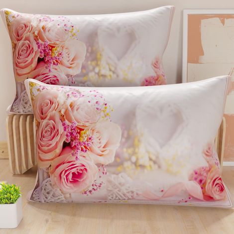 Lot de 2 Taies d'Oreillers 60x40 cm 100% Microfibre Hypoallergénique, Housse Oreiller Rectangulaire Shabby Rose, Paquet de 2
