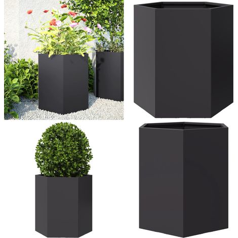 vidaXL Jardinière noir hexagone 46x40x45 cm acier (1/5)