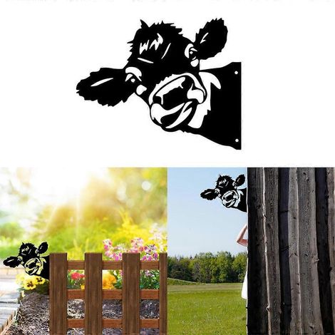 Vache qui regarde, décoration en métal pour ferme, jardin, clôture, décoration extérieure (1/4)