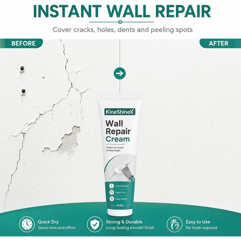 KineShineX Wandreparaturpaste (Weiß) - Repariert Risse, Nagellöcher und Dellen in Wänden Paste zur Reparatur von Innenwänden. (1/5)
