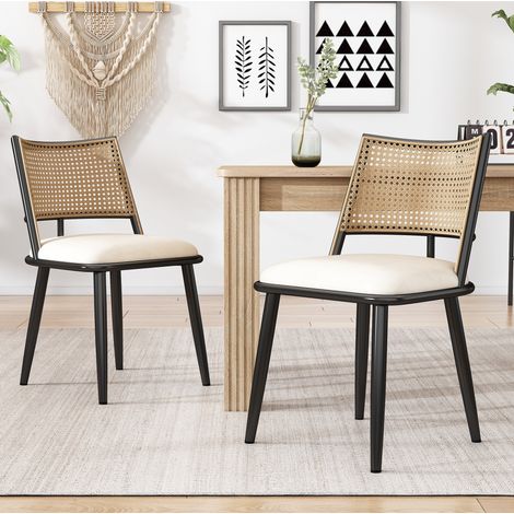 Set di 4 sedie da pranzo in PU, schienale in rattan, nero HAVRYA (1/5)