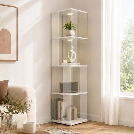 Vitrine en verre rotative à 360° debout avec LED 4 étagères 160 cm (1/5)