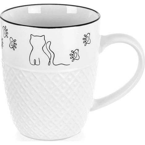 Porcelain Mug with Cat Design, 380 ml, White