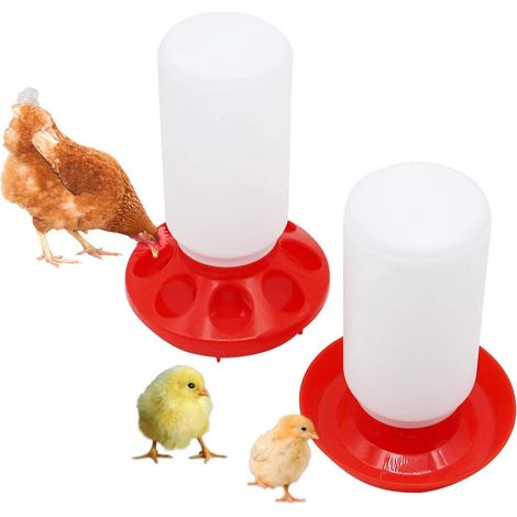 2 automatische Futter- und Tränkeautomaten aus Kunststoff für Hühner, Wachteln, Enten, Rotkehlchen (1/5)