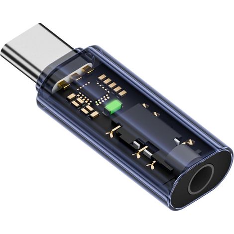 Adaptateur audio HiFi avec connecteur auxiliaire femelle USB-C vers prise casque 3,5 mm, compatible avec les appareils intelligents, pour une écoute facile, de couleur bleue. (1/5)