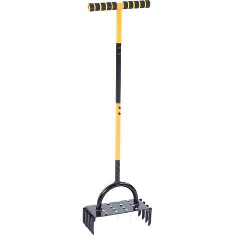 Aérateur de pelouse avec poignée en T, 16 dents, 8 carottes, outil d'aération du sol en acier au carbone pour jardin, terrasse et pelouse. (1/5)