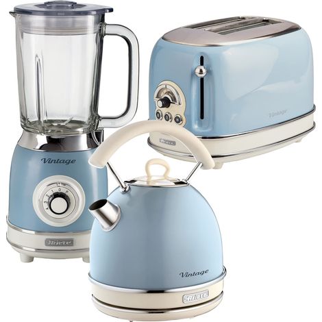 Ariete ARPK27 Retro Style Dome Kettle, 2 Slice Toaster & Jug Blender Set, Vintage Design, Blue
