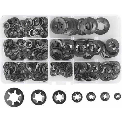 280 Pcs Rondelles De Blocage Rondelles De Verrouillage, Rondelles À Verrouillage Rapide De Rondelles De Verrouillage En Acier M3 M4 M5 M6 M8 M10 M12, 7Tailles, Noir (1/5)
