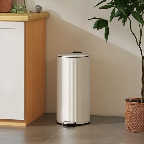30-Liter-Küchenmülleimer mit Pedal, Soft-Close-Deckel und herausnehmbarem Eimer für Schlafzimmer, Büro, Arbeitszimmer, Wohnzimmer, Creme