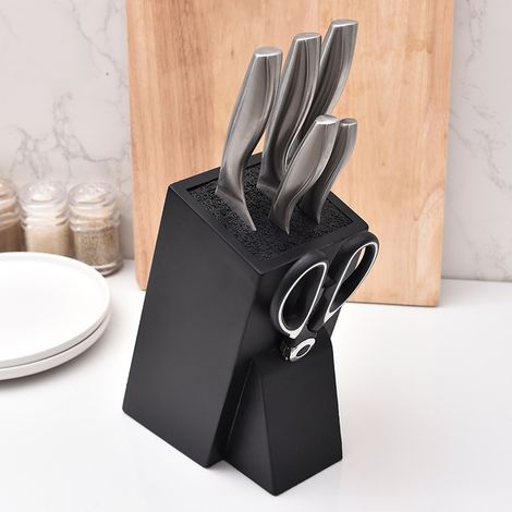Portacoltelli in legno - Ceppo portacoltelli universale in legno di acacia 17,5 x 7,3 x 20,5 cm - Ceppo portacoltelli da cucina vuoto con aste in plastica