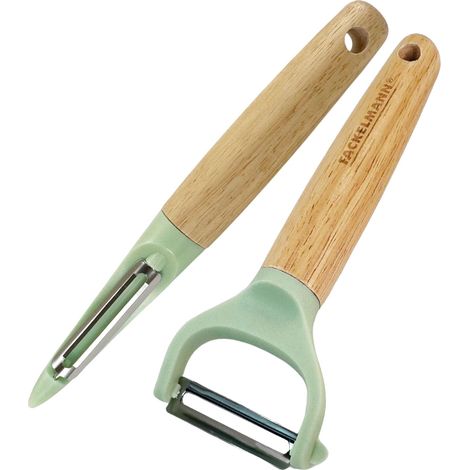 Fackelmann Set 2 Pelaverdure e Pelapatate a Y in Legno FSC® e Plastica, Utensili da Cucina Sostenibili, Pelapatate Verticale e Pelapatate a Y per Frutta e Verdura, Linea Ocean (1/5)