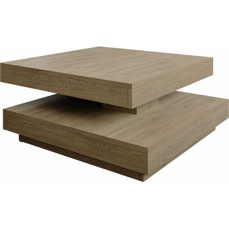 Mesa de centro convertible Comfivo Pisces, Roble, 34x70x70cm, Diámetro: 0, Aglomerado laminado, Angular