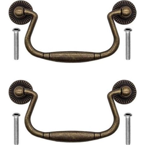 Ensemble de 2 poignées de tiroir pliantes antiques en fer bronze, dimensions 100 x 50 mm, pour portes d'armoires, commodes, cuisines, buffets et meubles de rangement (1/5)