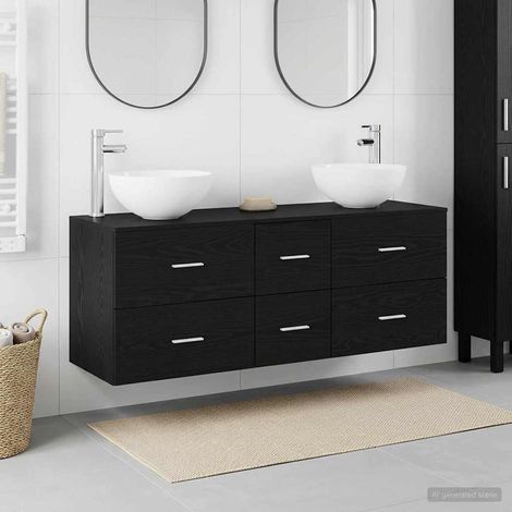 vidaXL Bathroom Cabinet Set 3 pcs Black Oak 129 x 41 x 80 cm (1/5)