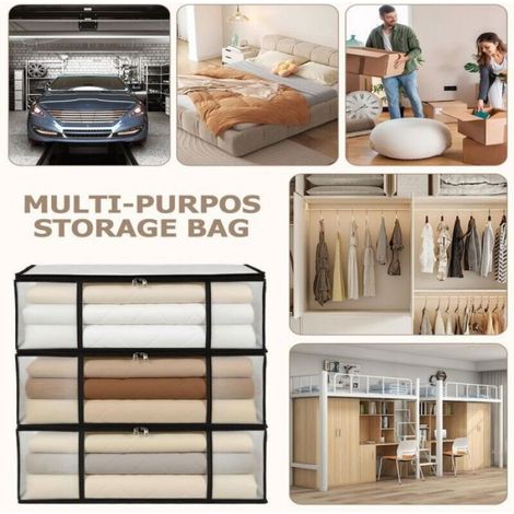 Lot de 3 Sacs de Rangement Vetement Transparente 35L – Boîte de Rangement Sous Lit/Armoire,Housse Rangement Couette Organisateur d (1/4)