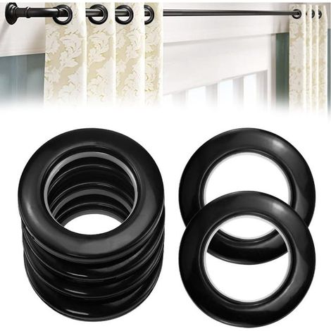 20 occhielli per tende a clip, occhielli in plastica per tende, anelli per tende rimovibili, anelli per tende da interno da 42 mm (neri) (1/5)