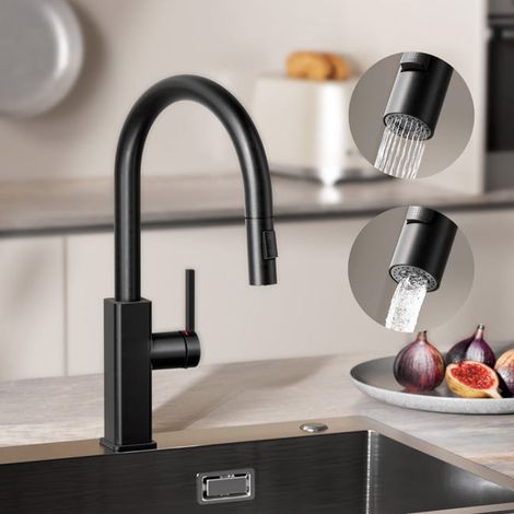 Robinet de Cuisine avec Douchette Extractible - Robinet de Cuisine Noir en Inox 2 Modes de Sortie d'eau (1/5)