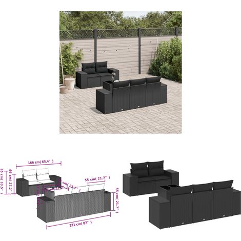 6-tlg. Garten-Sofagarnitur mit Kissen Schwarz Poly Rattan - Gartenmöbel - Gartensorte - Outdoor Möbel - Lounge Set - Rattan Gartenmöbel - Home & Living (1/3)