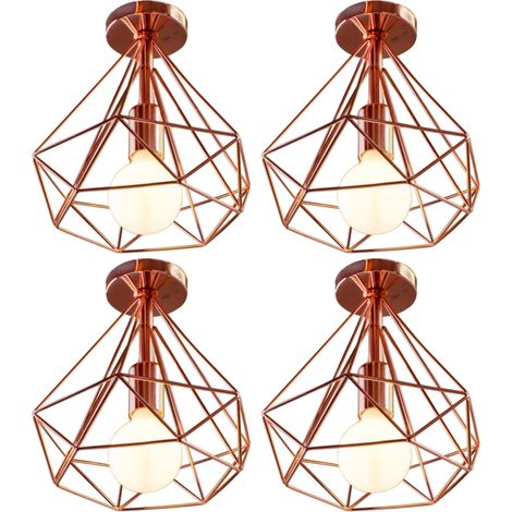 4 Stücke Vintage Industrie Deckenleuchte Käfig Deckenlampe Semi Flush Mount Wohnzimmerlampe Rot Ø25cm