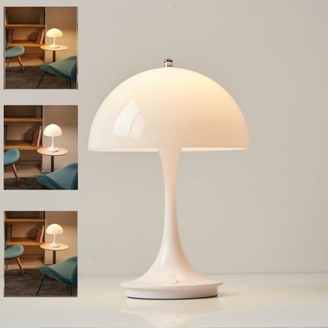 Lampe de table champignon sans fil, 3 niveaux à intensité variable, lampe de table LED rechargeable 3 W, lampe de chevet rétro (blanc) (1/5)