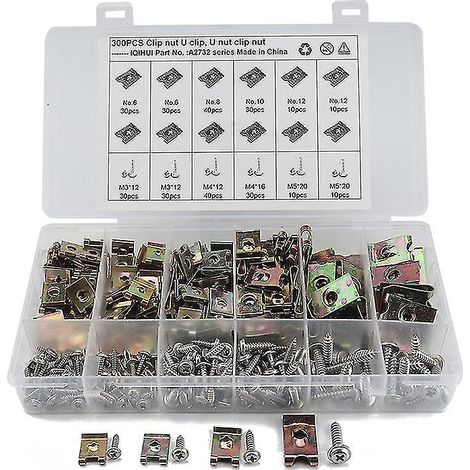300 clips de fixation métalliques à ressort couleur bronze pour voiture, écrous en fer, base de vis à tête pointue pour panneau de porte -- (1/5)