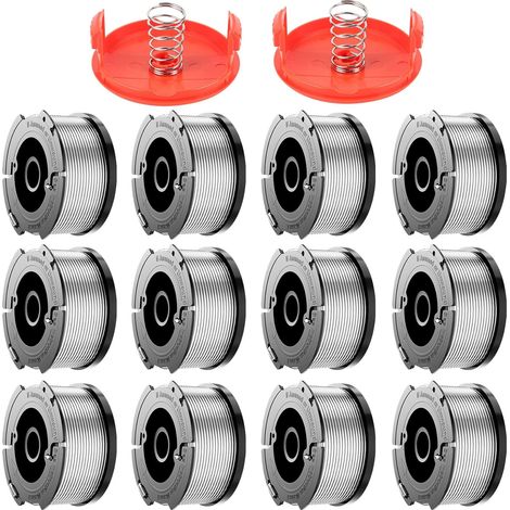 12 Ersatzspulen, 1,65 mm, 9,14 m, Trimmerfadenspule, kompatibel mit Black & Decker Freischneidern, Modell AF-100-3ZP & A6481 (12 Spulen, 2 Abdeckungen)