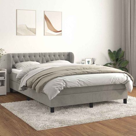 Boxspringbett mit Matratze Hellgrau 140x200 cm Samt (1/5)