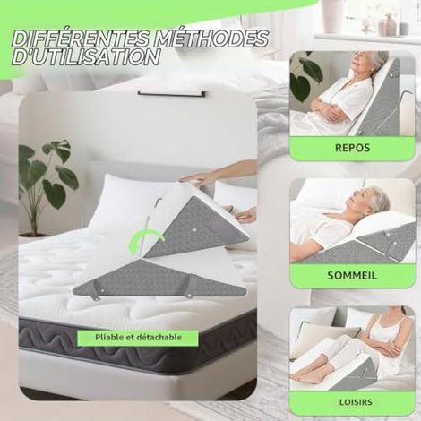 56 x 56 x 30 cm Coussin Triangulaire Orthopédique – Oreiller Memory Foam Anti-Reflux, Soulage les reflux gastriques, Lecture & Récupération Post-Opératoire, les douleurs dorsales et cervicales