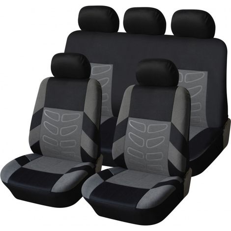 Universelle Auto-Sitzbezüge, komplettes 9‑teiliges Set, Grau/Schwarz — TAP467