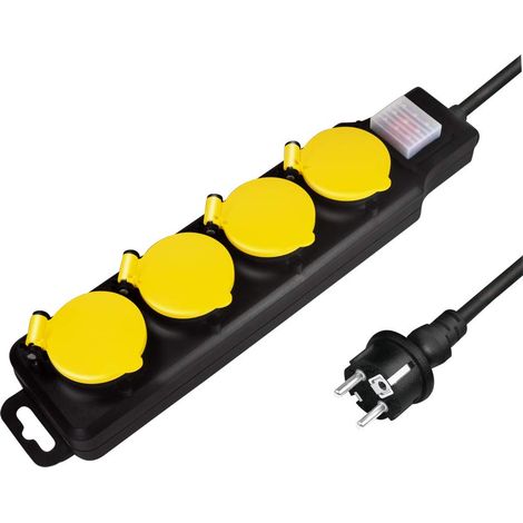 Bloc multiprise pour extérieur, 4 Prises (4 x CEE 7/3) avec Protection IP 44 et Interrupteur Marche/arrêt, extérieur Noir (1/5)