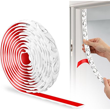 Bande Décorative en PVC, 300cm×2cm, Bordure de Papier Peint 3D, Frise Murale Adhesive, Convient our les Linteaux, les Plinthes, les Armoires, les Revêtements Muraux(Blanc Argent) (1/5)