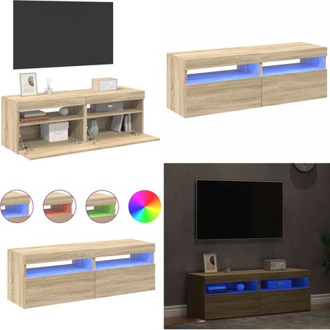 Meubles TV avec lumières LED 2 pcs Chêne sonoma 60x35x40 cm - Meuble Tv - Meuble Téléviseur - Télévision - Rangement Media - Éclairage Led - Home & Living (1/5)