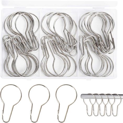 40 Duschvorhangringe, Vorhangringe für Badezimmer, Wohnzimmer, Schlafzimmer, 6,8 x 3,8 cm (Silber) (1/5)