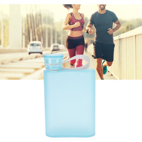 Bouteille d'eau de 380 ml, gobelet pour le sport en extérieur, en papier, bouteille d'eau carrée portable en plastique, bleue. (1/5)