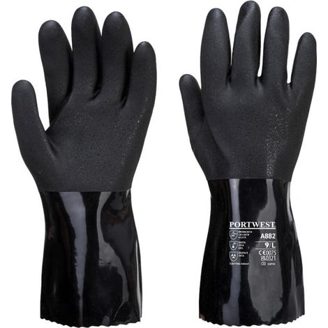 Guante químico de PVC ESD Negro, electricidad y estática PORTWEST A882 M