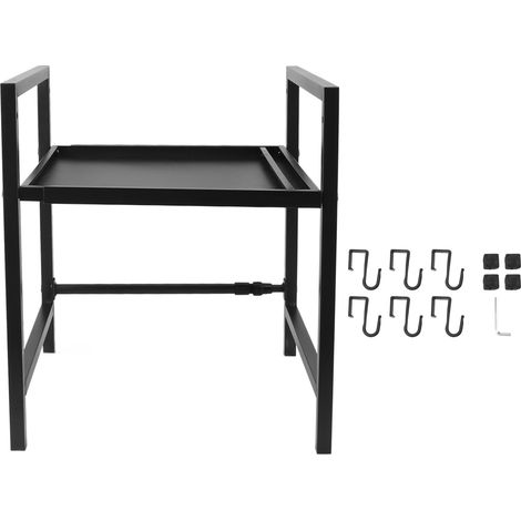 Support extensible en acier au carbone pour four à micro-ondes, étagère à ustensiles de cuisine à poser sur le plan de travail (une seule couche). (1/5)